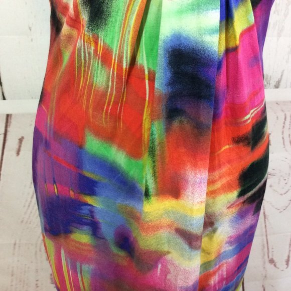 NWT Cache Halter Dress Sexy Knit Colorful Plunge Neck Tropical Bodycon Size 10 - Picture 7 of 13